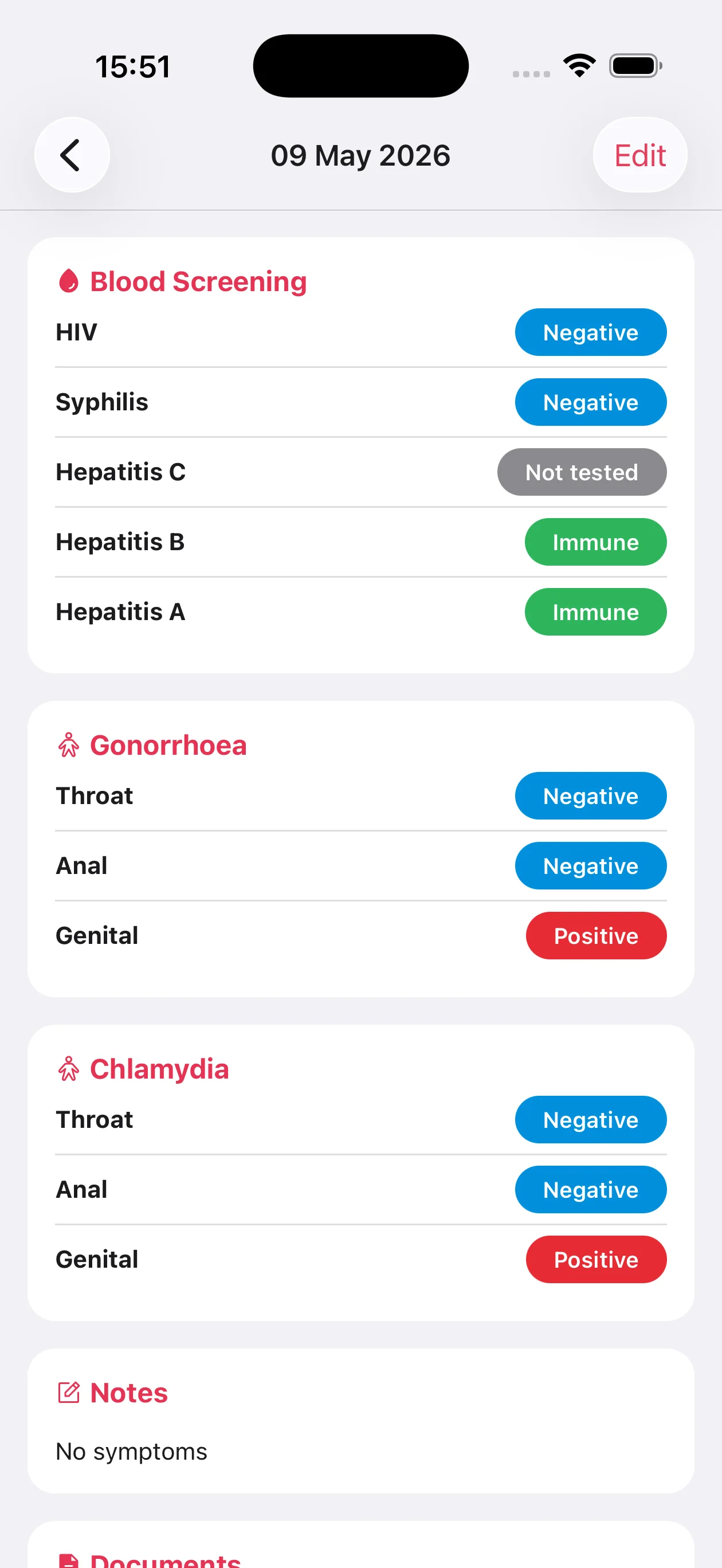 My PrEP — STI screening: Record results and attach lab reports.